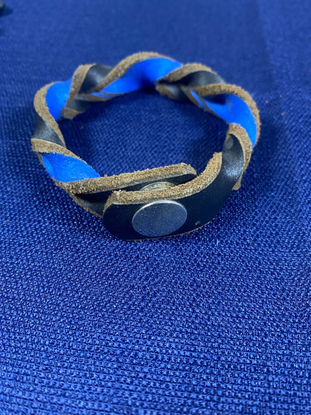 Handcrafted Twisted Leather Bracelet Unisex Black & Blue